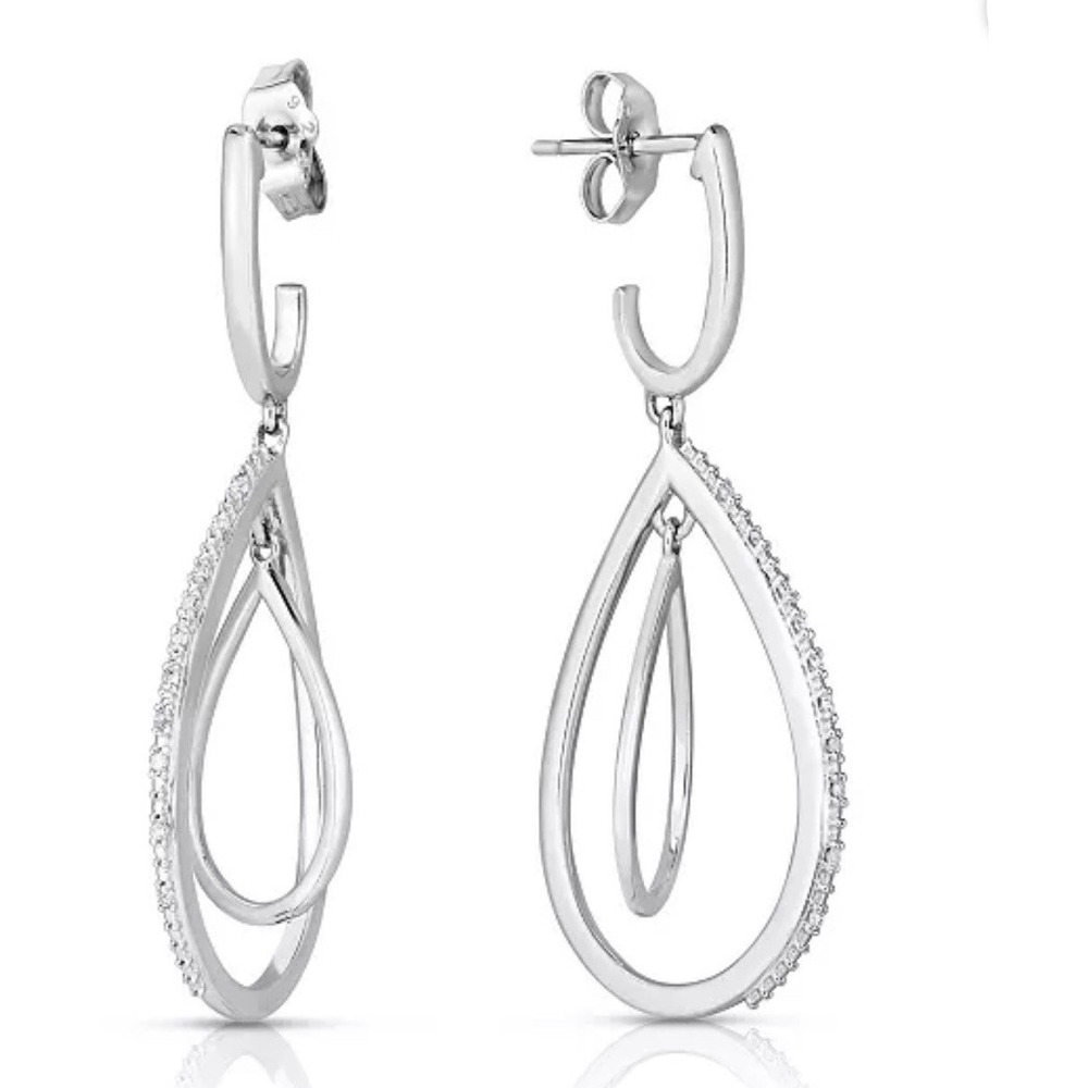 Macy's 925 Sterling Silver Genuine Diamond Interlocking Teardrop Drop Earrings